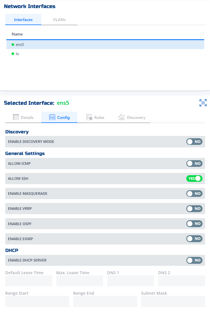 Firewall Config Page